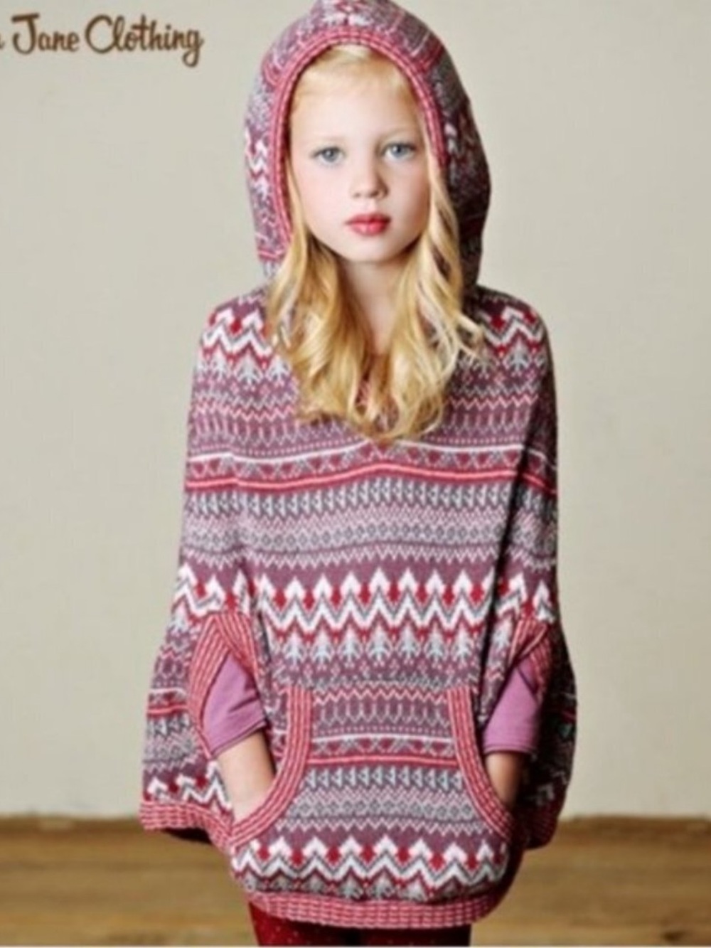 Matilda Jane Red & Cream Fair Isle Hooded Poncho